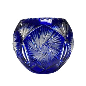 Bohemian Cobalt Blue Cut to Clear Deep Fish Bowl