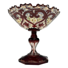 Bohemian Ruby and Clear Enameled Art Glass