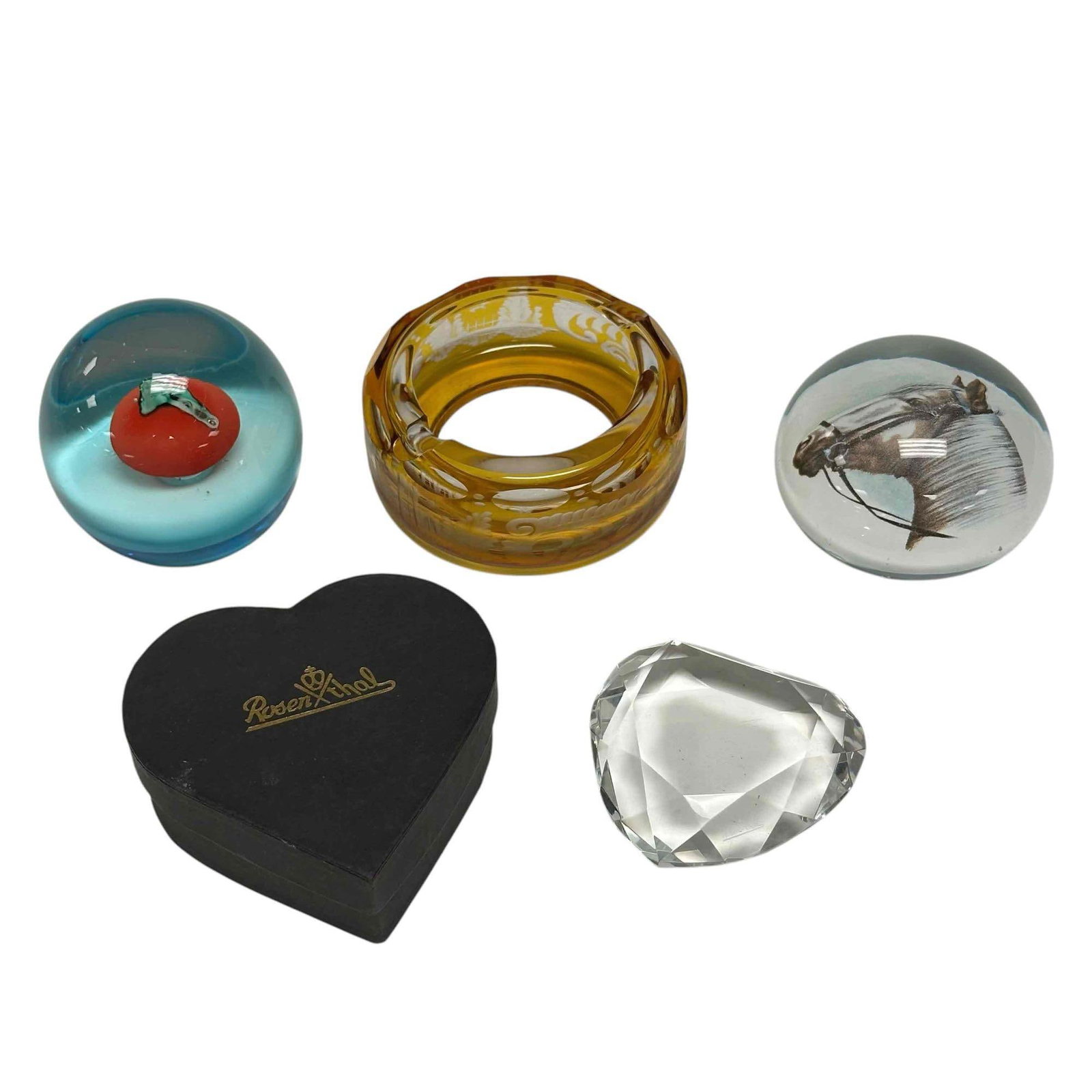 Art Glass Paperweights and Bohemian Cigar Ashtray (1 of 17)