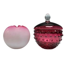 Covered Cranberry Candy Dish and Rose Bowl