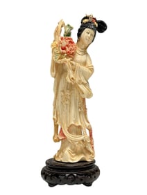 Carved and Polychrome Decorated Geisha Woman