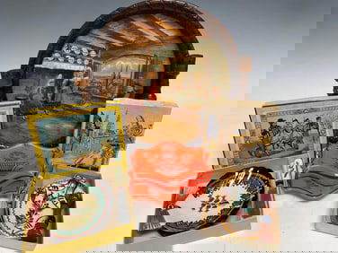 Quimper Wooden Platter with Butter Trays and Lidded Box