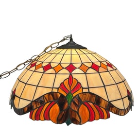 Leaded and Stained Glass Hanging Light Fixture