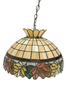 Leaded and Stained Glass Hanging Light Fixture