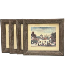 Set of Four (4) JEAN FAUS Rusted Pine Framed Lithos