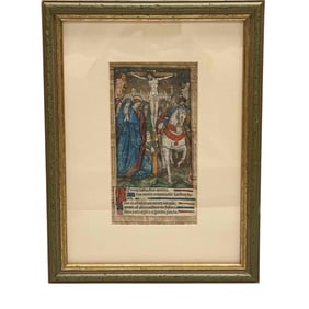 16th C. Crucifixion Illuminated Leaf Manuscript of Book of Hours