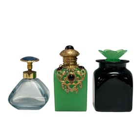 Three (3) Art Deco Ladies Fragrance Scent Bottles