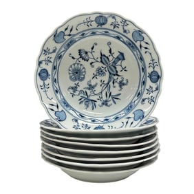 Set of Eight (8) MEISSEN Porcelain Bowls - Onion Pattern