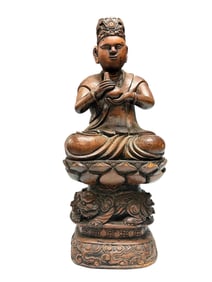 Carved Balinese Wood Seated Buddha on Foo Dog Base