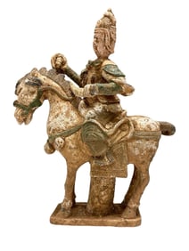 Chinese Pottery Warrior on Horse Sculpture
