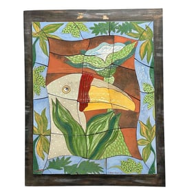 Terracotta Tiled Hand Painted Bird of Paradise Artwork