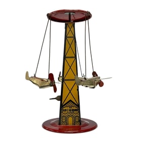 REEVES Tin Litho Airplane E Go-Around Toy