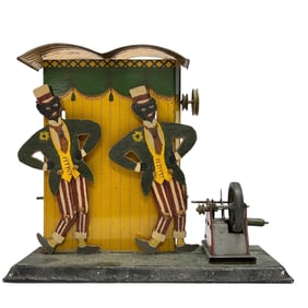Black Americana Folk Art Tin Litho Mechanical Toy