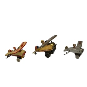 (3) Antique Tin Litho Rollover Airplane Toys - Marx - Japan - German