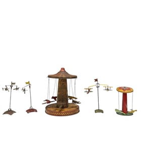 Group of (5) Various Tin Litho Airplane Mechanical Toys