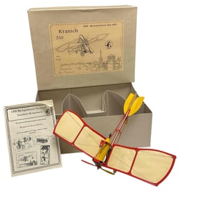 20th C. German Tinplate Clockwork Monoplane / Aeroplane, Kranich 310. Made by Dusseldorfer