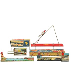 Group of (4) Tin Litho and Pressed Steel Mechanical Toys