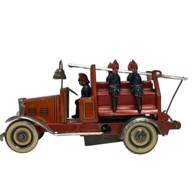 German Tin Wind-Up Fire Truck Penny Toy
