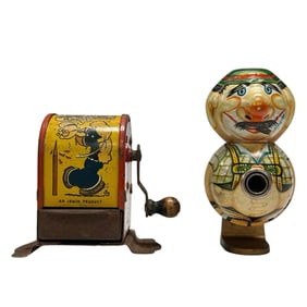 (2) Tin Popeye and D.B.G.M  Pencil Sharpeners