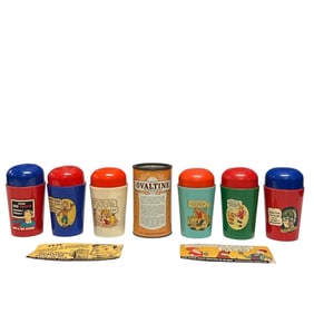 Collection of Vintage Ovaltine Shakers and Mugs and Advertising Can