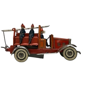 Fischer German Tin Wind -Up Fire Truck Penny Toy