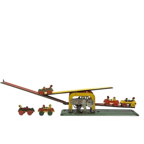 TECH SPECIALTIES Tin Windup SEE SAW TOY w Five Cars