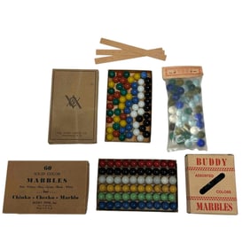 Four Packs of Marbles - Buddy, The Vitro Agate Co., Berry Pink Inc.