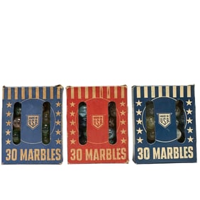 Three Red and Blue Boxed Marbles