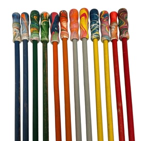 Twelve (12) Carnival / Circus Canes With Patterned Tops