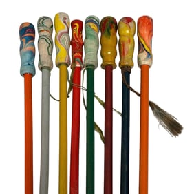 Eight (8) Carnival / Circus Canes With Colorful Wooden Tops