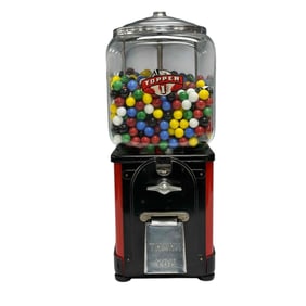 Vintage Victor Vending "Topper" 1 Cent Gumball Machine w/Key & Marble Filled