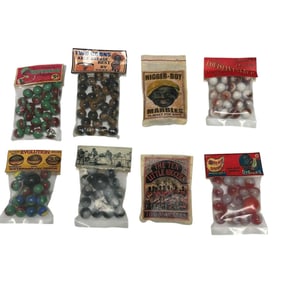 Group of Eight (8) Black American Packaged Marbles
