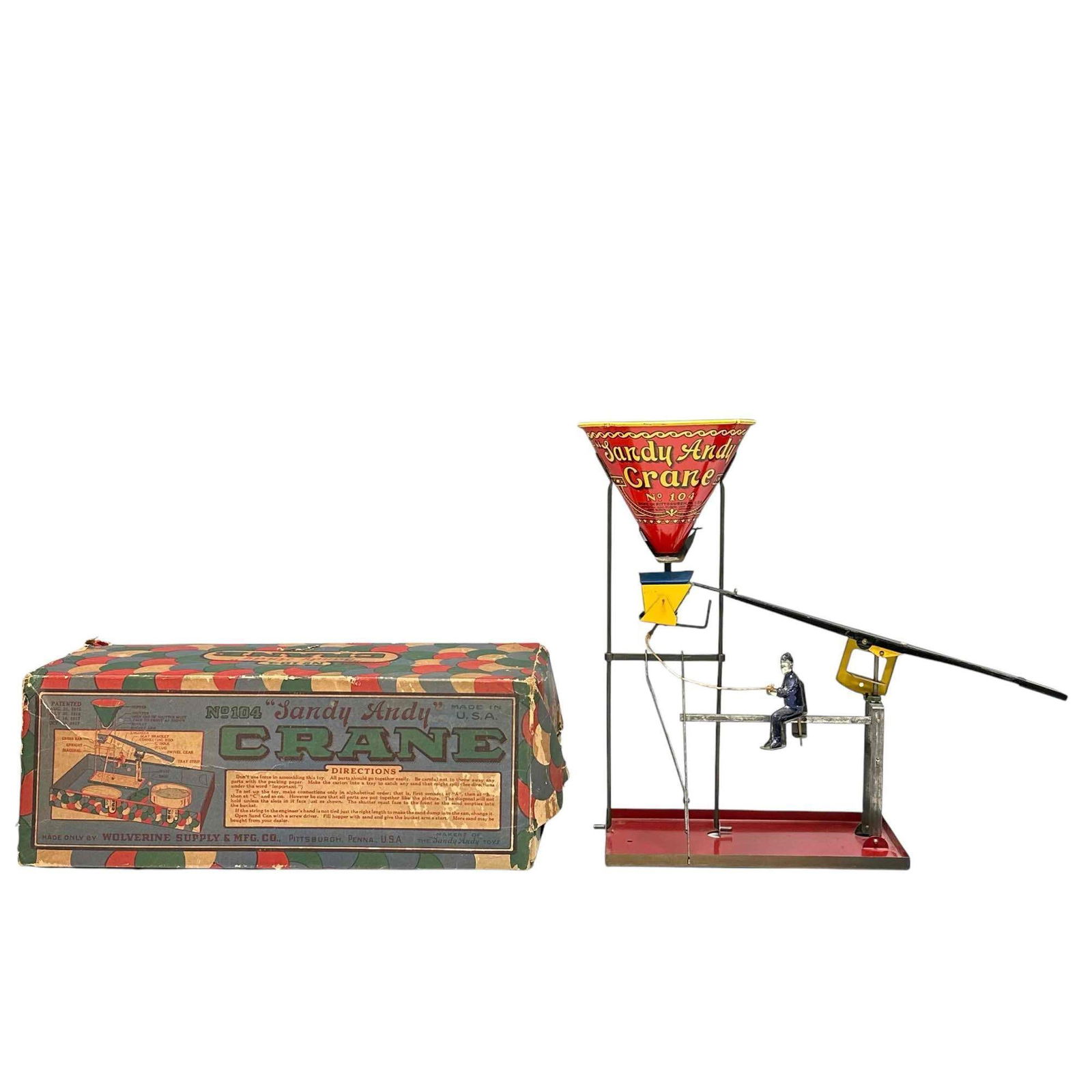 WOLVERINE SANDY ANDY Tin Litho CRANE No. 104 w/ BOX (1 of 18)