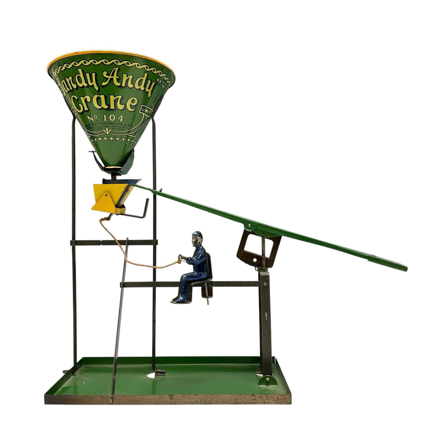 WOLVERINE SANDY ANDY Tin Litho CRANE No. 104 Green Variation (1 of 18)