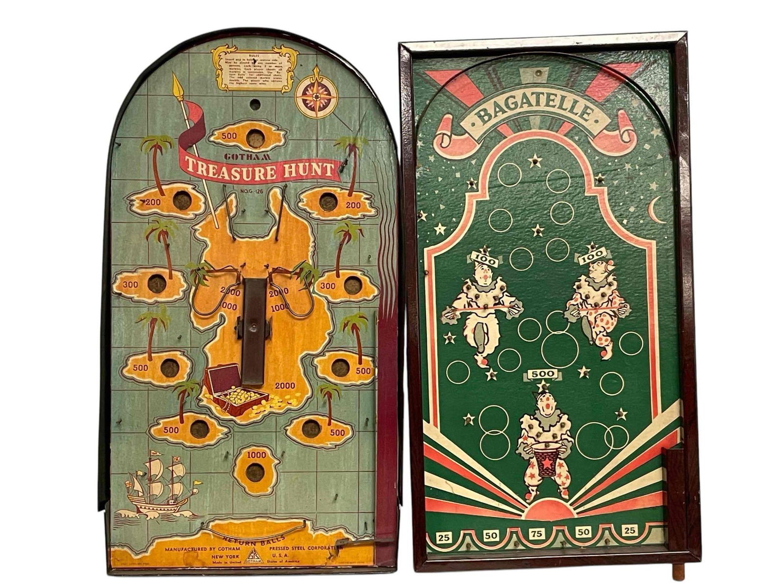 Pair of Small Bagatelle Games - Gotham Treasure Hunt & Clown Themed (1 of 19)
