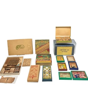 Collection of Five Boxes of Early Toys, Games and Puzzles