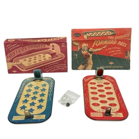 (2) Wolverine Tin Litho Marble Toys Games with Boxes - Mystery Shooter