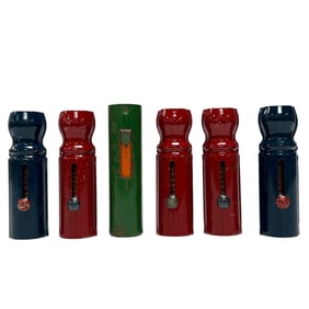 Six (6) Tin Litho Spring Action Marble Shooters
