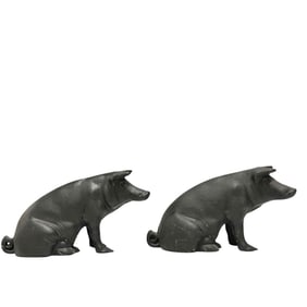 Two Cast Iron Seated PIG Still Banks