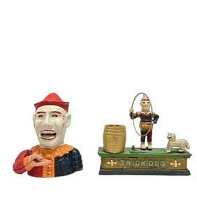 Two (2) Mechanical Cast Iron Coin Banks