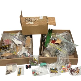 Two (2) Flats of Old Toy Parts, Marbles and Mechanisms