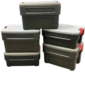 (5) Rubbermaid Action Packer?? Storage Box Rugged, Grey and Black