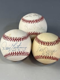 Dennis Martinez, Rick Wise and Len Barker Signed and Inscribed Baseballs