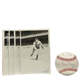 Bob Feller Stat Ball Template and Photos - Unsigned