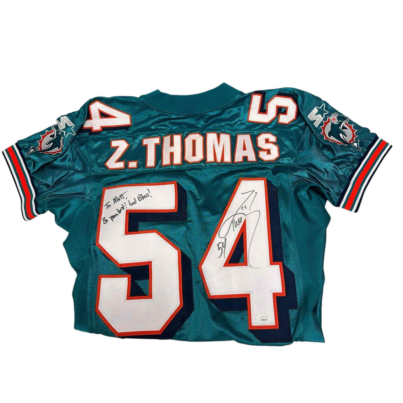 Zach Thomas Signed and Inscribed Miami Dolphins Jersey (1 of 15)
