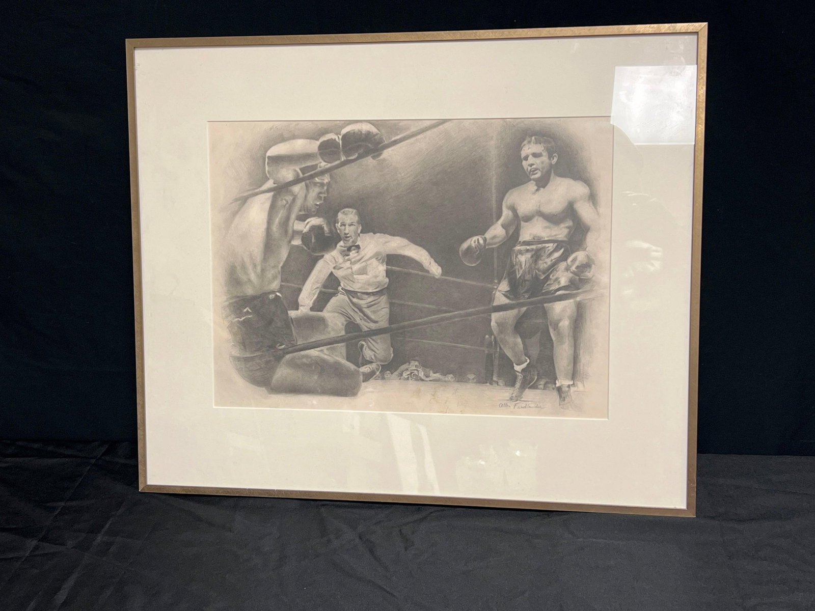 Allen Friedlander Signed Boxing Print Knockout: Any condition statement is given as a courtesy to a client, is only an opinion and should not be treated as a statement of fact. Premier Auction Galleries LLC shall have no responsibility for any erro