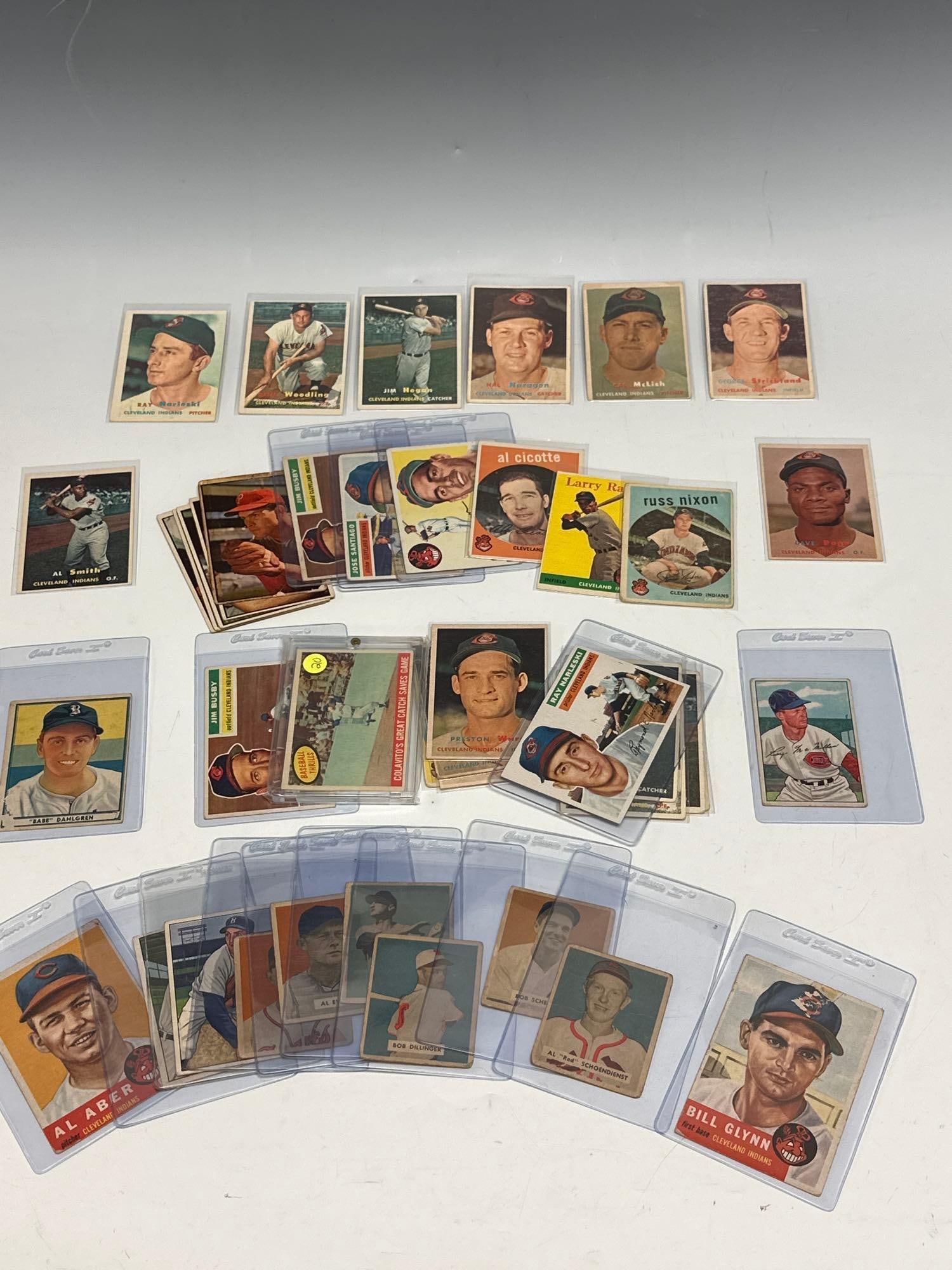 Collection of Off-Grade 1950's Baseball Cards with Cleveland Indians: Any condition statement is given as a courtesy to a client, is only an opinion and should not be treated as a statement of fact. Premier Auction Galleries LLC shall have no responsibility for any erro