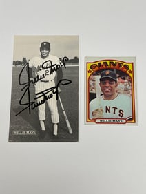 Willie Mays 1972 Topps Card and Autographed Postcard JSA