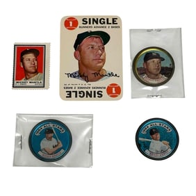 1960's Mickey Mantle Topps Coins, Stamp and Game Card