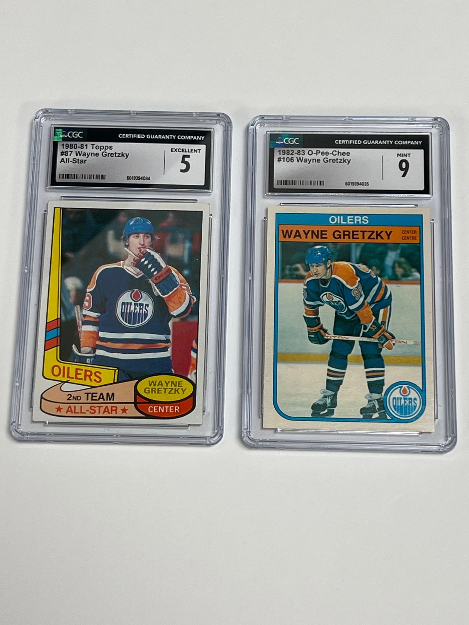 (2) Wayne Gretzky CGC Graded Cards Topps and O-Pee-Chee: Any condition statement is given as a courtesy to a client, is only an opinion and should not be treated as a statement of fact. Premier Auction Galleries LLC shall have no responsibility for any erro
